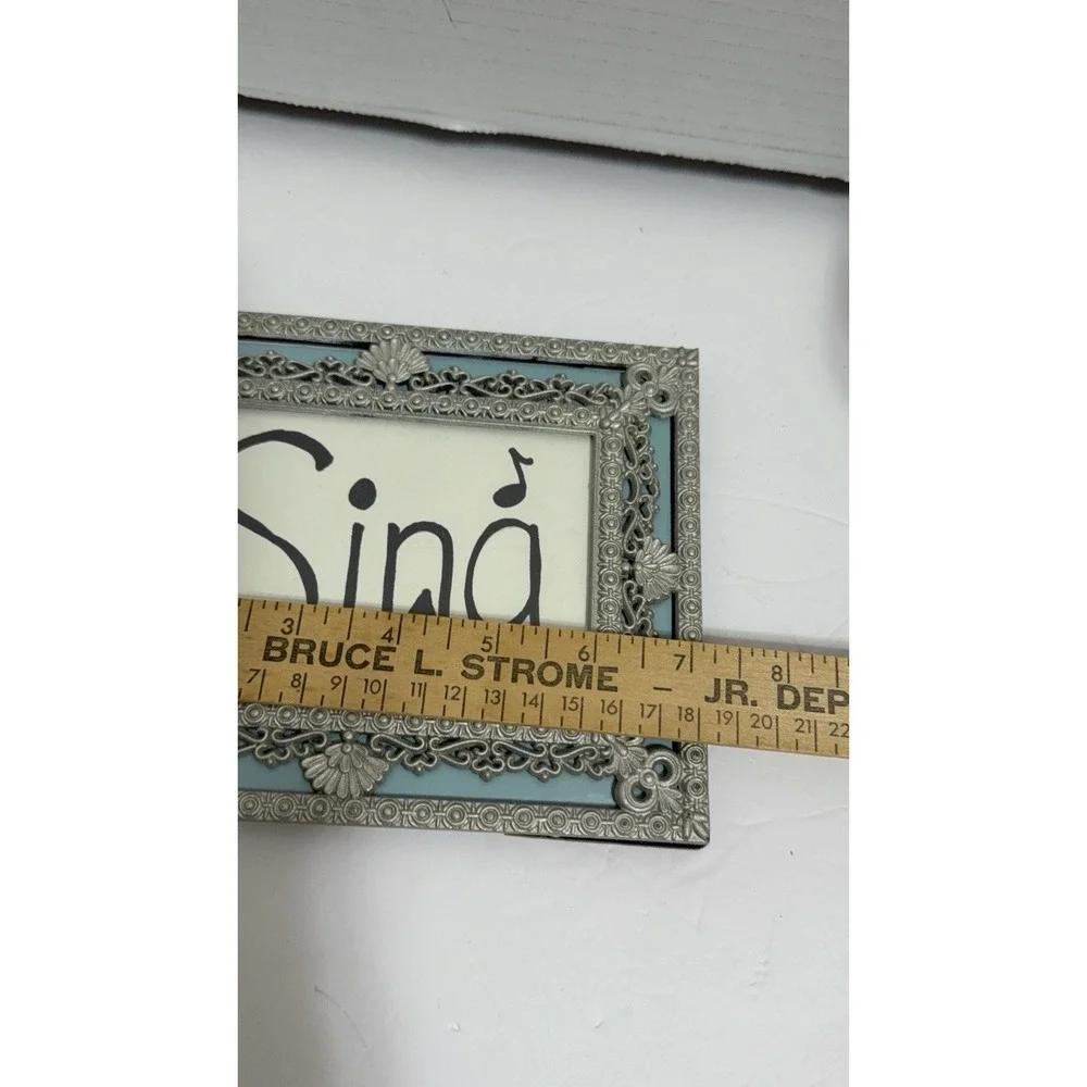 Vintage Ornate Metal Photo Frame With Blue Mat 5x7 